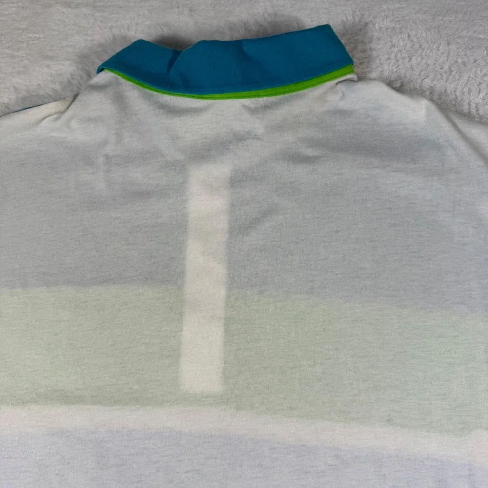 Adidas Golf Polo Shirt Mens Large White Teal Blue Green‎ Excellent Colorblock